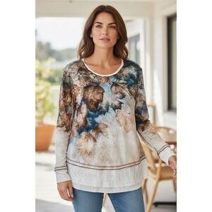 Clover and Pine Women's M Floral Long Sleeve Tunic Top Fall Casual velour soft